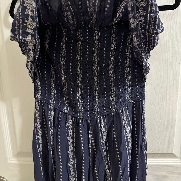 Japna Women’s Strapless Blue Paisley Wide Leg Ruffle Jumpsuit Size M boho - Picture 4 of 10